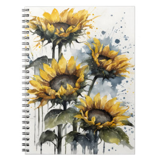 Caderno Espiral Girassóis - Flores de aquarela