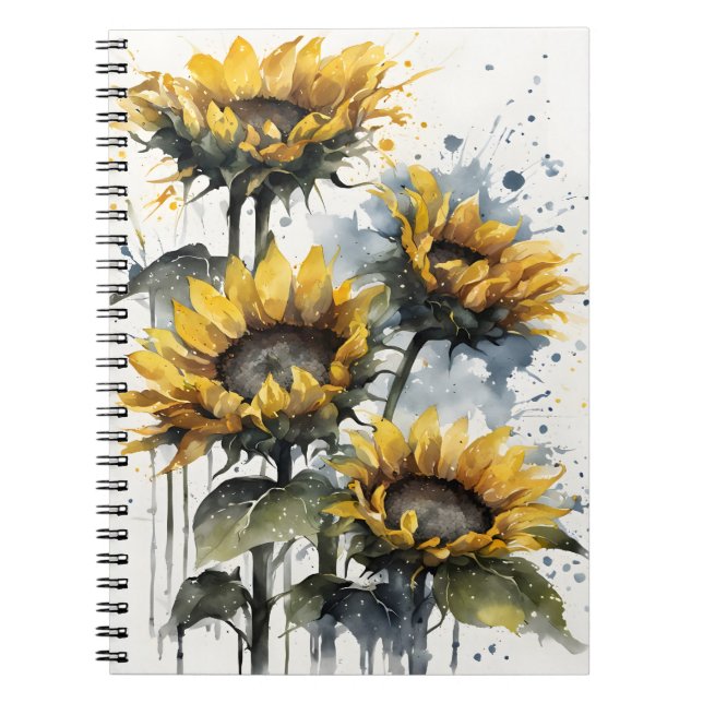 Caderno Espiral Girassóis - Flores de aquarela (Frente)