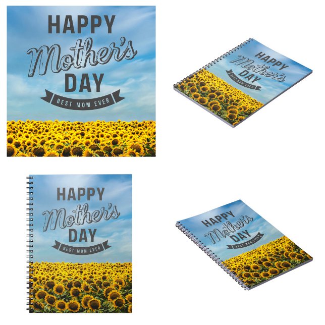 Caderno Espiral Girassóis Na moda Elegante Melhor Mãe Alguma Vez F (Sunflowers Stylish Elegant Best Mom Ever Floral spiral notebooks)