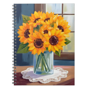 Caderno Espiral Girassóis Serenos   Aquarela Floral Amarela