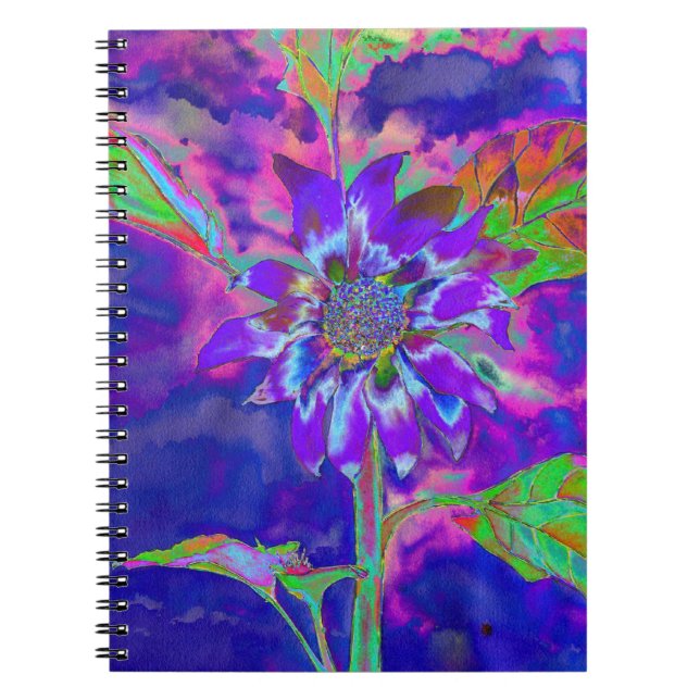 Caderno Espiral girassol azul-abstrato | retro funky (Frente)