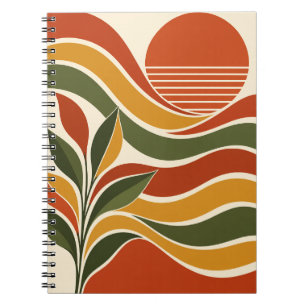 Caderno Espiral Girassol Retro Design de Meados do Século