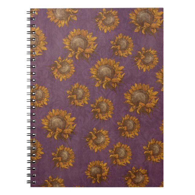 Caderno Espiral Girassol rústico roxo da ameixa dos girassóis do (Frente)