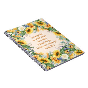 Caderno Espiral Girassol Versículo Bíblico Floral Mantenha Paz Per