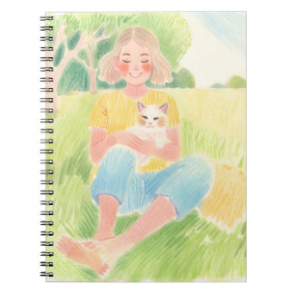 Caderno Espiral Girl hugging a cat
