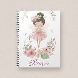 Caderno Espiral Girls Custom Name Fairy Floral Notebook