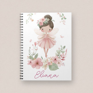 Caderno Espiral Girls Custom Name Fairy Floral Notebook