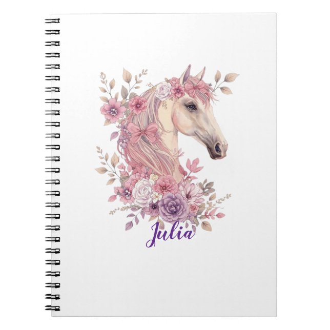 Caderno Espiral Girls Pretty Ponies Pastel Floral Horse (Frente)