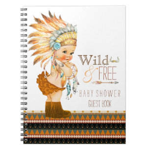 Caderno Espiral Girls Tribal Wild e Free Chá de fraldas Guest Book