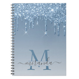 Caderno Espiral Girly Blue Glitter Drives Ombre Monograma