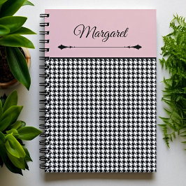 Caderno Espiral Girly Chic Classic Houndstooth & Pink Notebook