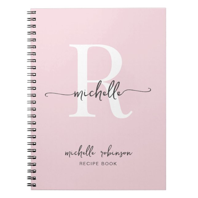 Caderno Espiral Girly Elegante Livro de Receitas Rosa Bege Monogra (Frente)