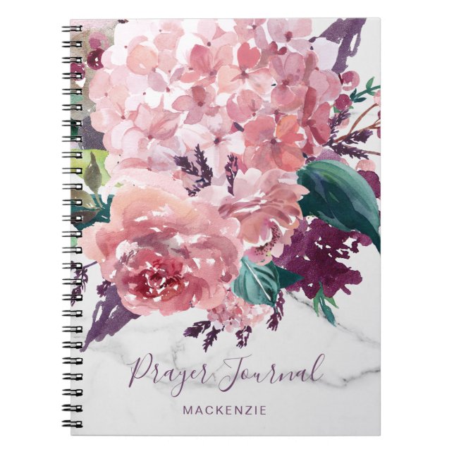 Caderno Espiral Girly Floral Marble Prayer Diário (Frente)