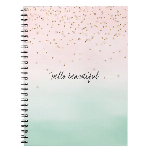Caderno Espiral Girly Glam Blush Pink Mint Dourado Sparkle Confett (Frente)