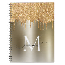 Girly Gold Dripping Glitter Monogram Name