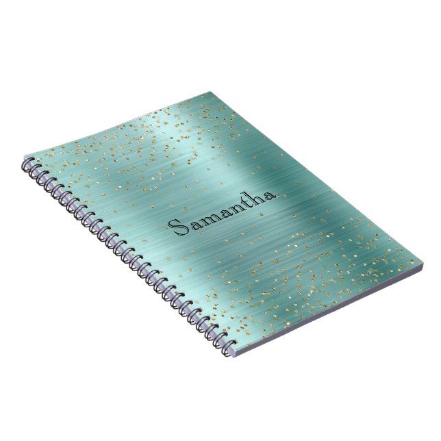 Caderno Espiral Girly Mint Glam Dourado Sparkle Purple Confetti (Lado Direito)