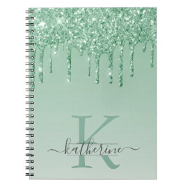 Caderno Espiral Girly Mint Green Glitter Drives Monogramados