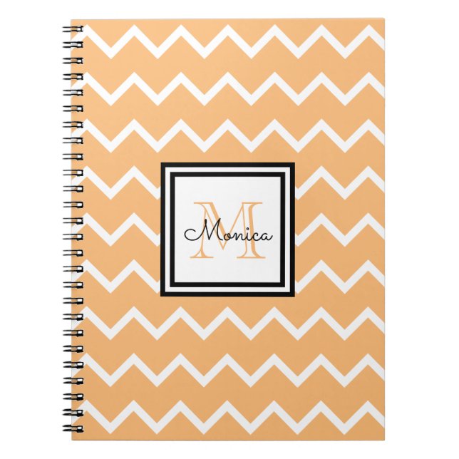 Caderno Espiral Girly Pastel Orange Name Monograma Chevron (Frente)