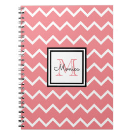 Caderno Espiral Girly Pastel Red Name Monograma Chevron