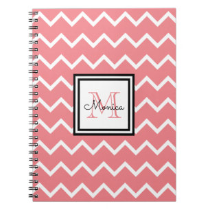 Caderno Espiral Girly Pastel Red Name Monograma Chevron