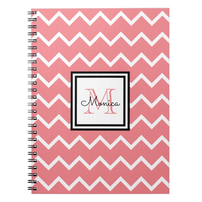 Caderno Espiral Girly Pastel Red Name Monograma Chevron (Frente)