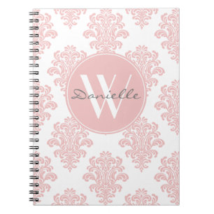 Caderno Espiral Girly Pink Damask Monograma