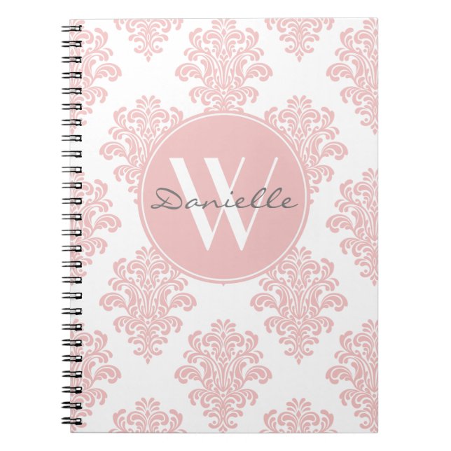 Caderno Espiral Girly Pink Damask Monograma (Frente)