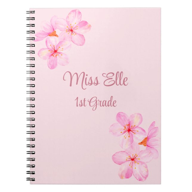 Caderno Espiral Girly Pink Floral Custom (Frente)