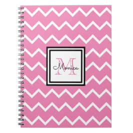 Caderno Espiral Girly Pink Name Monograma Chevron