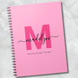 Caderno Espiral Girly Pink Personalizado Nome do Monograma Inicial