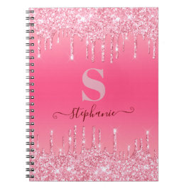 Caderno Espiral Girly Pink Sparkle Glitter Monograma