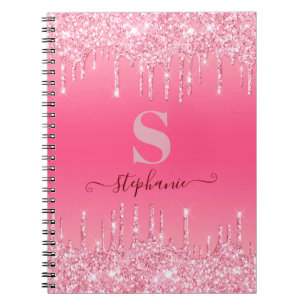 Caderno Espiral Girly Pink Sparkle Glitter Monograma