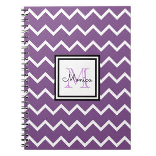 Caderno Espiral Girly Purple Name Monograma Chevron