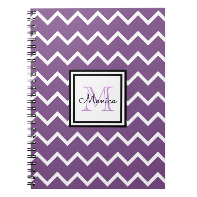 Caderno Espiral Girly Purple Name Monograma Chevron (Frente)