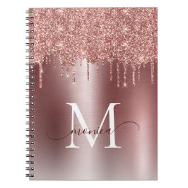 Caderno Espiral Girly Rosa Dourado Glitter Blush Nome do Monograma