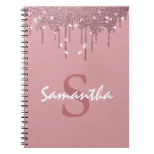 Caderno Espiral Girly Rosa Dourado Sparkle Glitter Drives Monogram