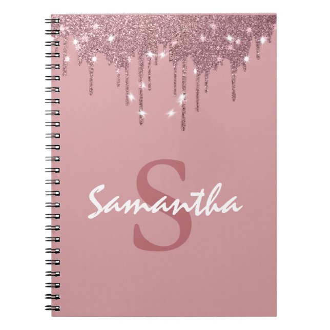 Caderno Espiral Girly Rosa Dourado Sparkle Glitter Drives Monogram (Frente)