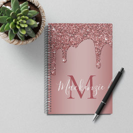 Caderno Espiral Girly Rosa Dourado Sparkle Glitter Drives Monogram