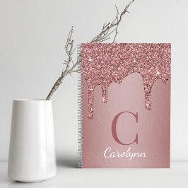 Caderno Espiral Girly Rosa Dourado Sparkle Glitter Drives Monogram