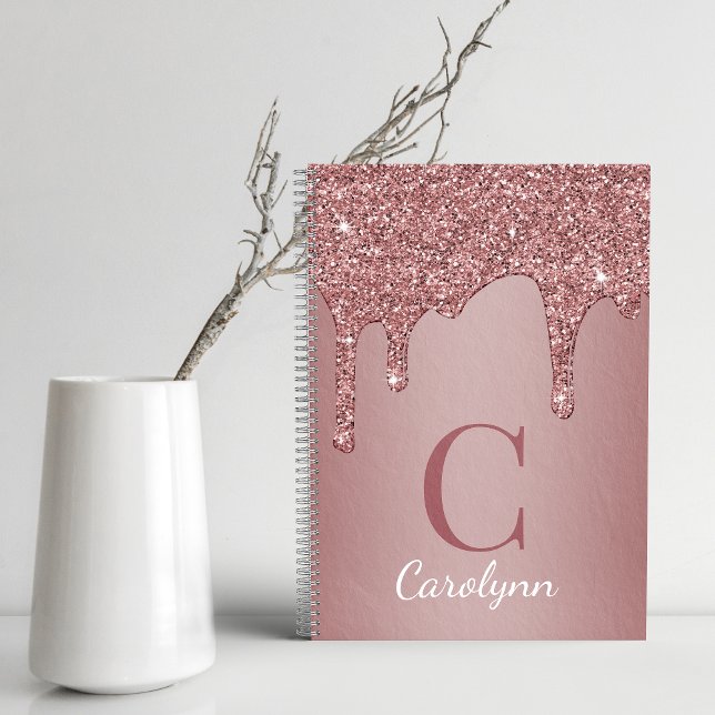 Caderno Espiral Girly Rosa Dourado Sparkle Glitter Drives Monogram (Criador carregado)