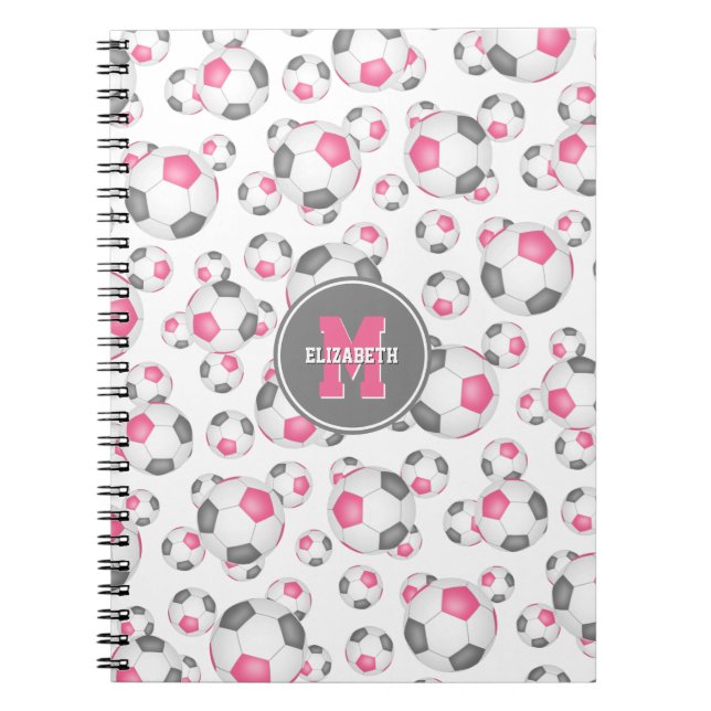 Caderno Espiral giro-cinza rosa futebol personalizado (Frente)
