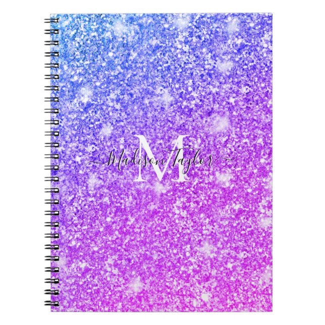 Caderno Espiral Giry Purple e Pink Glitter Monographic Name (Frente)