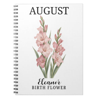 Caderno Espiral Gladiolo Flor de Nascimento Botânica de Agosto Tin