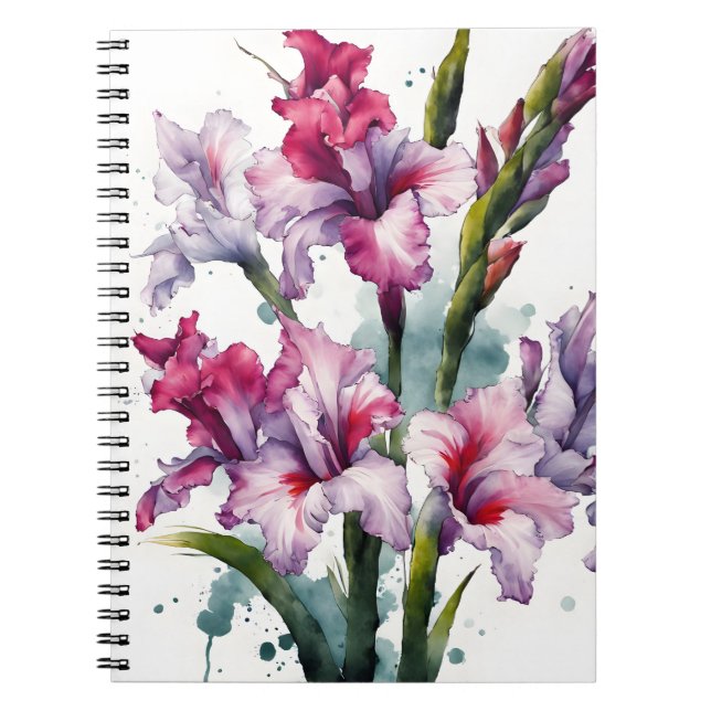 Caderno Espiral Gladiolus - Flores aquarela (Frente)