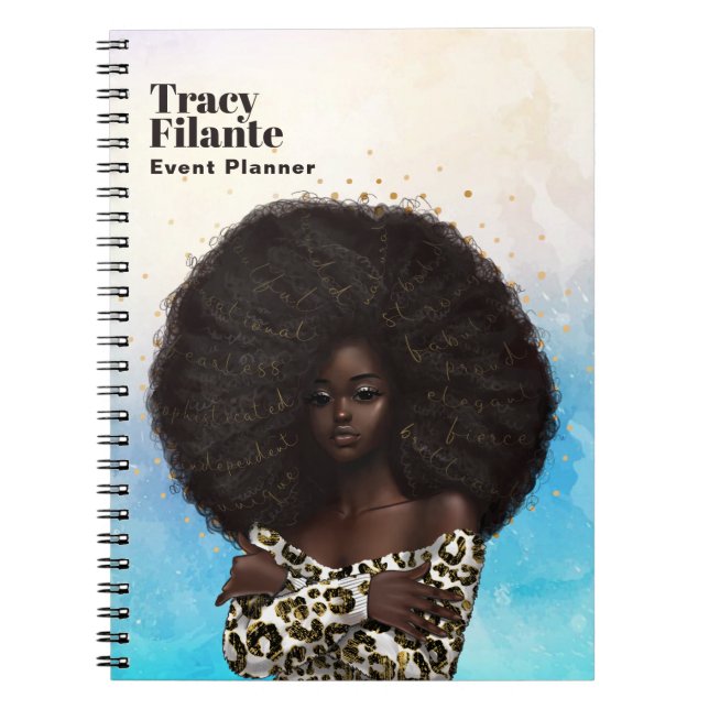 Caderno Espiral Glam Chic Leopard Skin Afro-Americano (Frente)