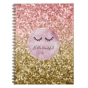 Caderno Espiral Glam cor-de-rosa Dourado, olhos pretos
