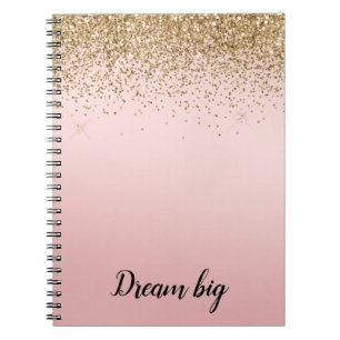 Caderno Espiral Glam Glitzy Brilhante Dourado Mole Rosa Glitter