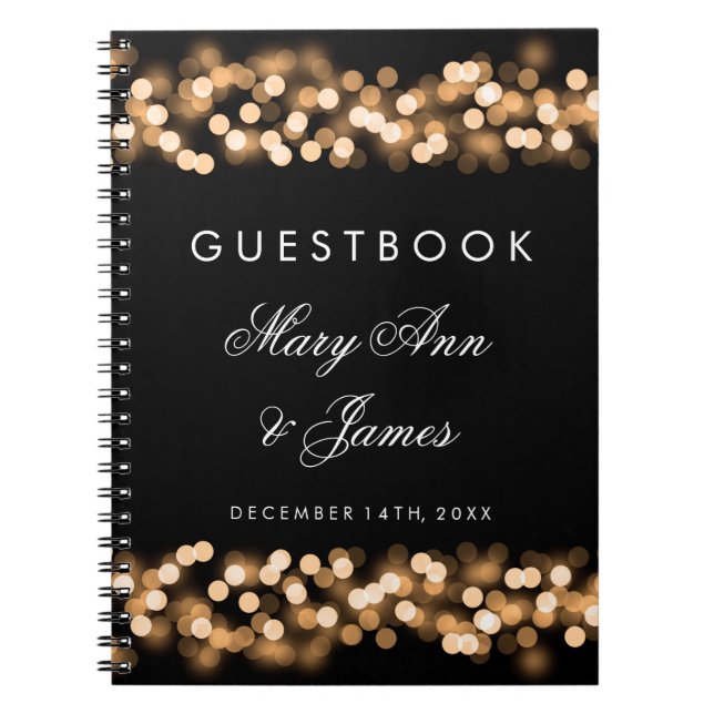 Caderno Espiral Glam Hollywood Dourado Guestbook de Casamento (Frente)