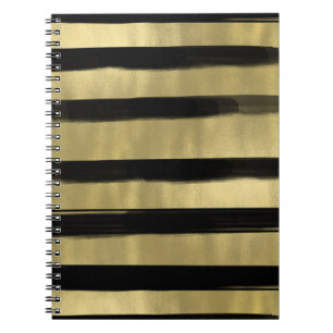 Caderno Espiral Glam Moderno Preto e Dourado Faixa de Pincelada Ch