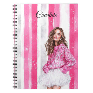 Caderno Espiral Glam Pink Brown Haired Girl